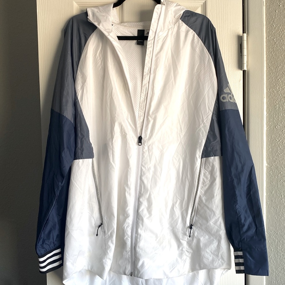 ADIDAS wind breaker, blue color blocking Zip-up size L - Picture 1 of 4